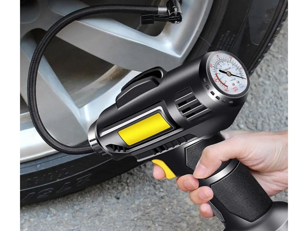 KOMPRESOR SAMOCHODOWY PISTOLET DO POMPOWANIA KÓŁ POMPKA 12V 120W 10 BAR LED